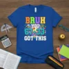 Bruh You 67+33% Got This math humor t-shirt with colorful text and science icons