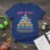 Bruh. No Cap. We're Back! New Year New Rizz t-shirt design featuring a goat on a rocket above a school