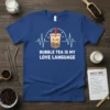Bubble Tea Is My Love Language t-shirt design with kawaii boba cup and heartbeat graphic