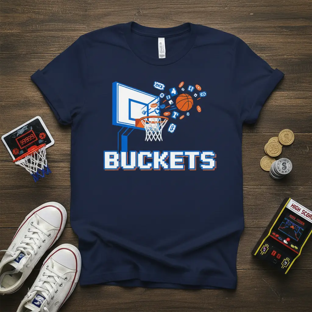 Buckets Basketball Gamer T-Shirt Retro Arcade Design