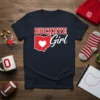 Buckeye Girl t-shirt with Ohio map and heart graphic, featuring red and white text