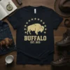 Buffalo Est. 1825 t-shirt with a gold bison graphic surrounded by stars and distressed text