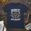 BUILT NOT BOUGHT T-Shirt with a detailed V8 engine graphic, flames, and smoke