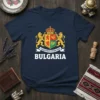 Navy blue t-shirt with Bulgaria coat of arms and "Bulgaria United We Stand" text