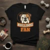 Bulldog Fan T-Shirt featuring a cartoon bulldog head and the text "BULLDOG FAN" in bold orange letters