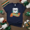 Navy blue t-shirt featuring a white bulldog mascot logo with "Bulldogs" text on an orange banner, ideal for school spirit