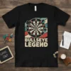 Bullseye Legend t-shirt design featuring a vintage dartboard with darts and bold text