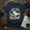 Bullshirt The Elk Isn't Lying t-shirt design with an elk graphic and mountains