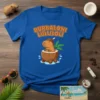 Burbaloni Lulliloli text with a cute capybara in a coconut boat graphic on a blue t-shirt