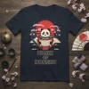 Bushi of Honshu t-shirt design featuring a panda in samurai armor holding a scroll, with a Japanese sun and cherry