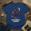 Butterfly Moon T-Shirt design featuring a collection of colorful butterflies ascending towards a crescent moon