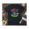 Buy It List It Repeat text design with icons for real estate agents and investors on a navy t-shirt