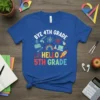 Bye 4th Grade Hello 5th Grade T-Shirt with colorful school icons and typography
