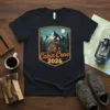 Cabin Crew 2026 t-shirt with mountain cabin graphic and vintage badge design
