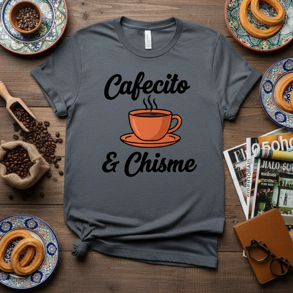 Cafecito & Chisme Coffee Lover T-Shirt Funny Spanish Quote