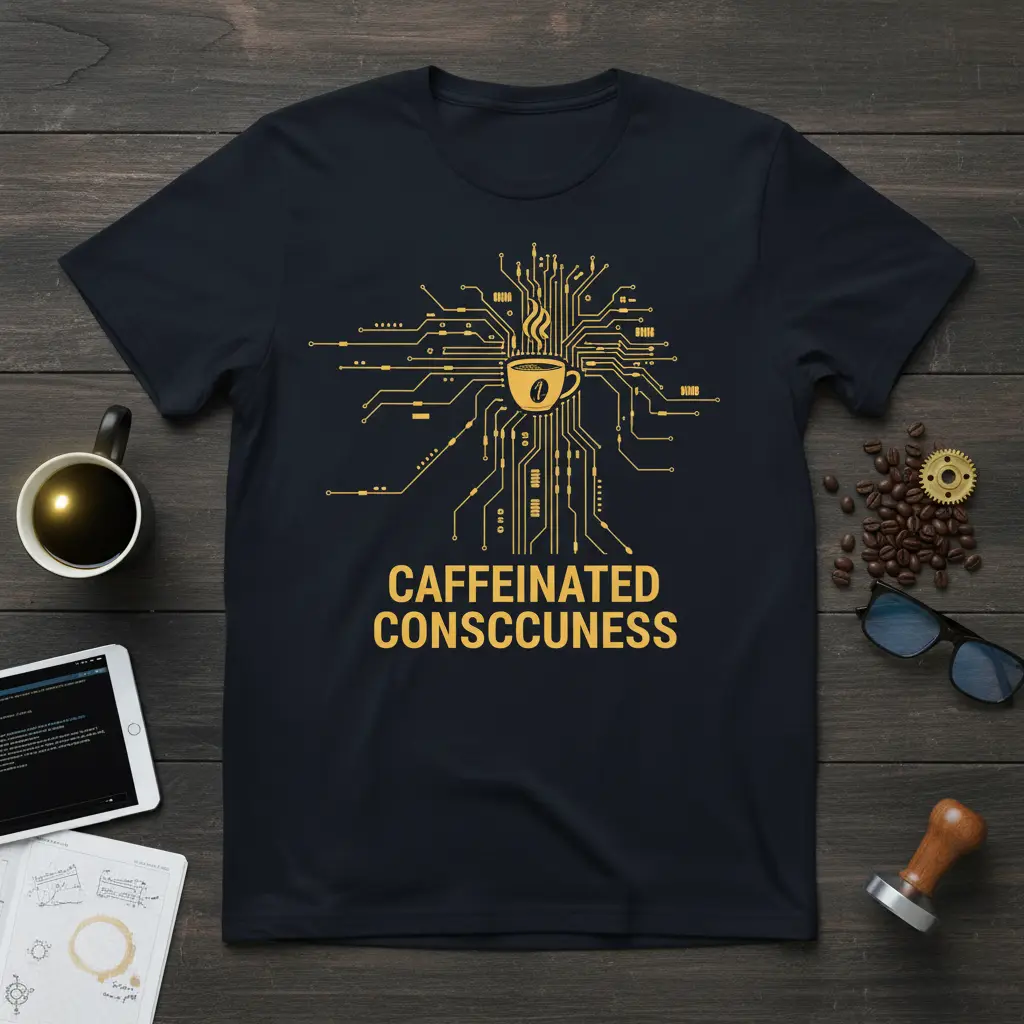 Caffeinated Consccuness Coffee Tech T-Shirt Gift for Coffee Lovers