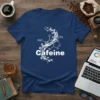 Caffeine molecule chemical structure with coffee beans design on a navy blue t-shirt