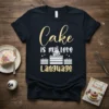 Cake is my Love Language t-shirt with tiered cake graphic and baking theme
