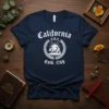 Navy t-shirt with white vintage California Estd. 1769 bear design, featuring a wreath and stars