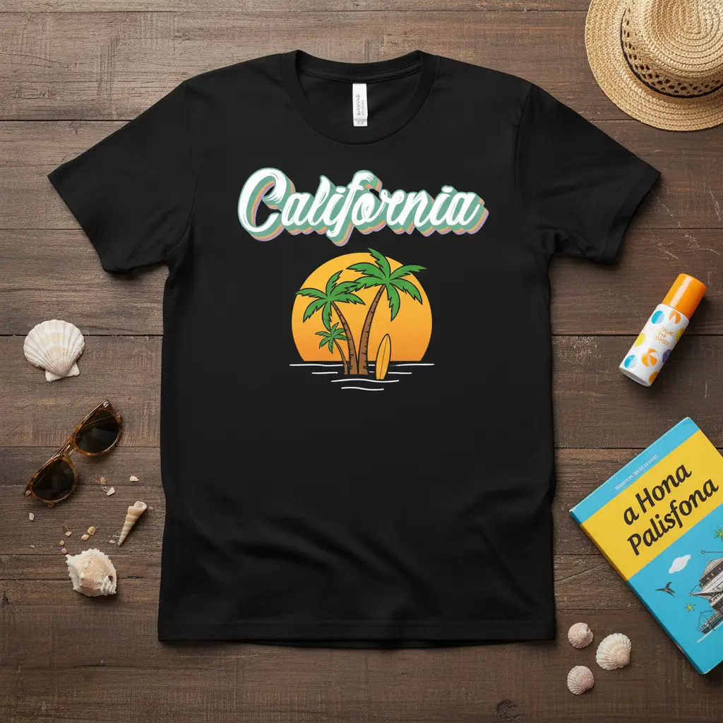 California Palm Tree Sunset T-Shirt Beach Vacation Gift