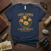 California Poppy State Flower T-Shirt design featuring orange poppies within a circle, text "California Poppy" below