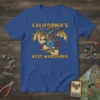 California's Best Wargamer T-Shirt with dragon, map, and D20 dice design