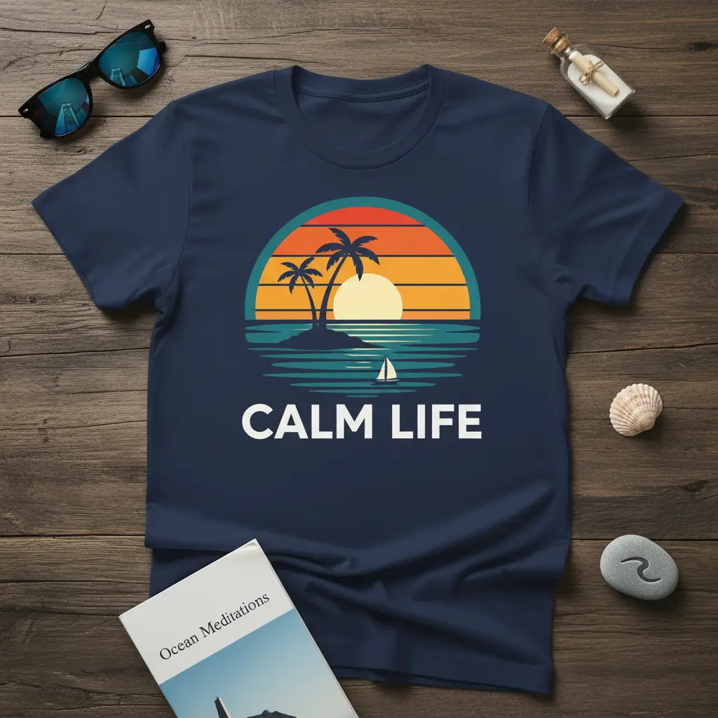 Calm Life Beach Sunset T-Shirt Tropical Vacation Gift