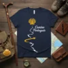 Camino Portugués t-shirt design featuring a scallop shell, footprints, and an arrow indicating the Portuguese Way pilgrimage route