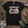 Camouflage Pink & Grey Pattern T-Shirt with a tank graphic and unique pink and grey camouflage design