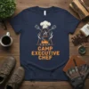 Camp Executive Chef t-shirt with campfire cooking graphic and chef hat