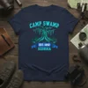 Camp Swamp Est. 1992 Georgia T-Shirt featuring a swamp tree and crawfish graphic, with text in turquoise and blue tones