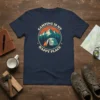 Camping Is My Happy Place t-shirt with vintage mountain, tent, and campfire graphic
