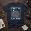 Can You Escape maze graphic t-shirt with constellations and a central tower illustration