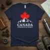 Canada Strength & Spirit t-shirt with red maple leaf and white mountains