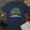Navy blue t-shirt featuring a camouflage map of Canada with white text 'CANADIAN CAMOUFLAGE CORPS' below