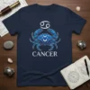 Cancer zodiac sign crab graphic t-shirt with astrological symbol and the word CANCER