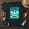 Cancun Mexico t-shirt design with Mexican flag, Mayan pyramid, cenote, palm trees, and sea turtles