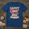 Candy Crew t-shirt design featuring a colorful candy cart illustration with text "CANDY Crew" in playful fonts