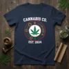 Cannabis Co. Est. 2024 t-shirt with a circular logo featuring a cannabis leaf and gears