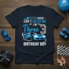 Race car birthday boy t-shirt with "Can't Catch Me I'm Three 3 Birthday Boy" text and a blue race car