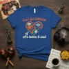 T-shirt with "Can't Get ENOUGH of afro latino & soul" text and heart graphic featuring conga drum, guitar, and sound