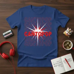 Retro Canto Pop Music graphic tee design featuring bold red text and a starburst graphic