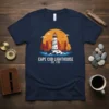 Cape Cod Lighthouse Est. 1797 graphic t-shirt design with a lighthouse, sunset, and trees