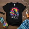 Capitola California Cat Surfing detailed graphic design printed on comfortable cotton t-shirt
