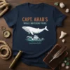 Capt. Ahab's Whale Watching Tours T-Shirt with a white whale, ship, and waves, reading "Established 1851"