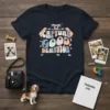 Capture Good Behavior text with camera graphic and dog paws on a navy t-shirt design