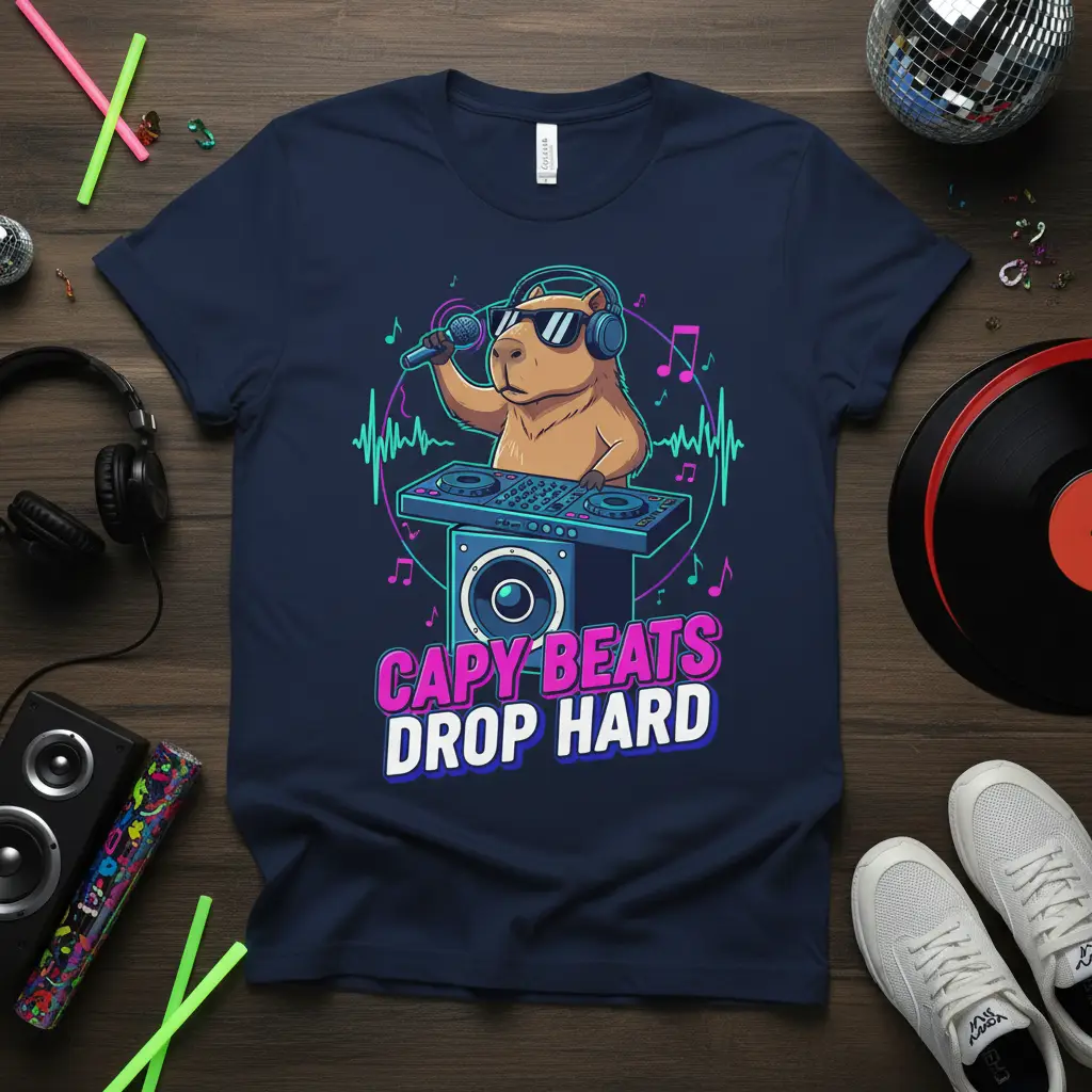 Capy Beats Drop Hard Capybara Dj T-Shirt Music Lover Gift