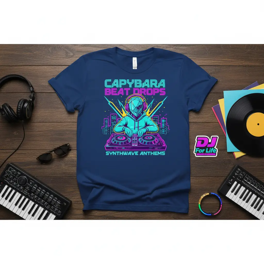 Capybara Beat Drops Synthwave Anthems T-Shirt for Djs