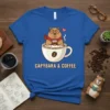 Capybara and coffee graphic tee with text "CAPYBARA & COFFEE", featuring a cute capybara in a coffee cup