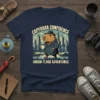Capybara Confidence Urban Flood Adventures t-shirt design featuring a capybara in a suit holding coffee, walking through a flooded city